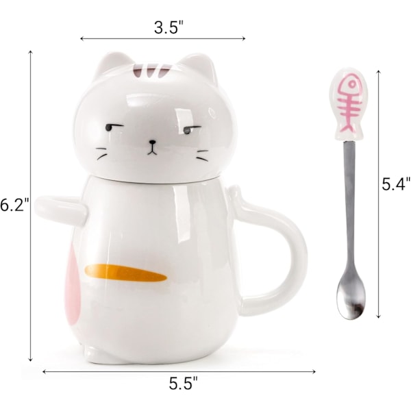 2 Pak Søde Keramiske Katte Kopper med Låg, 15 oz Nyhed Kaffe Kopper med Ske, Kawaii Porcelæn Te Kopper til Kvinder Piger Katte Elskere, Fødselsdagsgave