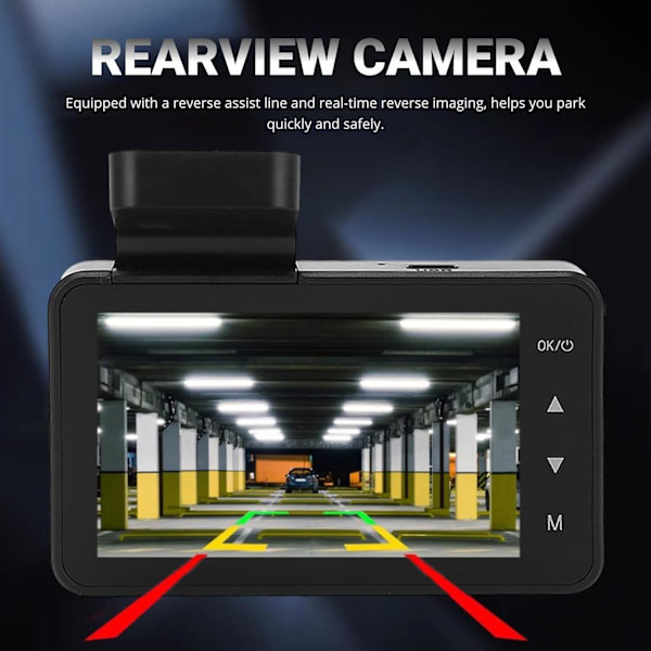 Mini Dash Cam för fram och bak, 3 tum IPS-skärm HD, rörelsedetektering, nattseende, WDR, olyckslås, loopinspelning, parkeringsövervakning