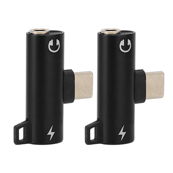 2 st USB C till 3,5 mm ljudadapter 2 i 1 typ C 3,5 mm lyssna på musik medan du laddar hållbar ABS USB C till ljuduttag svart
