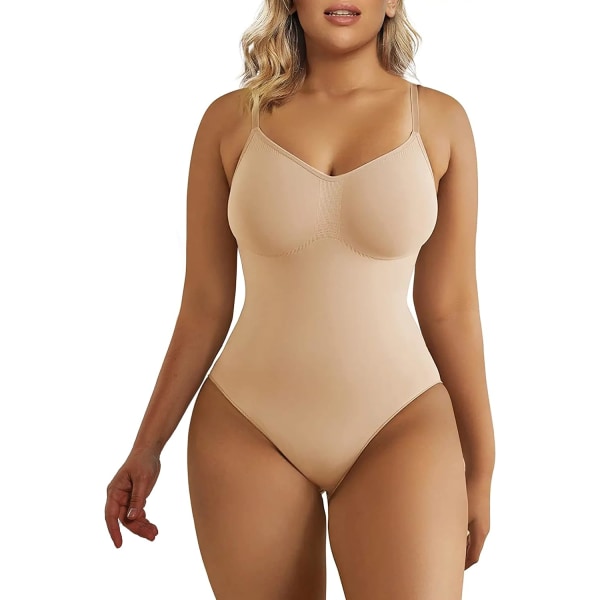 Kvindernes Shapewear Bodystocking Mavekontrol Body Shaper Sømløs Skulptur Snatched Waist Body Suit Beige Thong M