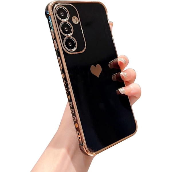 Samsung Galaxy S25+plus 6.7 Telefoncover, Luksuriøst Sødt Hjerte Side Lille Mønster Fuld Kamerabeskyttelse Blød Silikone Stødsikker Elektropl Black
