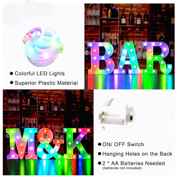 Qinwei Colorful LED Marquee Letter Lights with Remote Light Up Marquee Signs Party Bar Letters with Lights Decorations for The Home --- Multicolor S