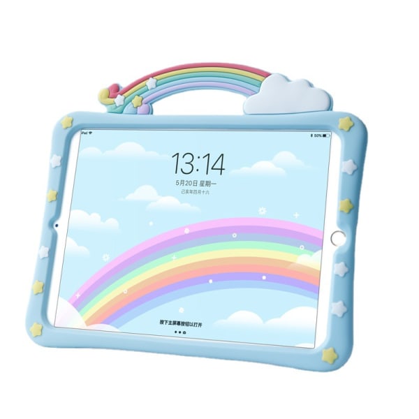 Barnfodral för iPad 2019 (10,2 tum) Inbyggt handtag Stativ, Levereras med en rem Silikon Stötsäkert iPad-fodral (Blå)