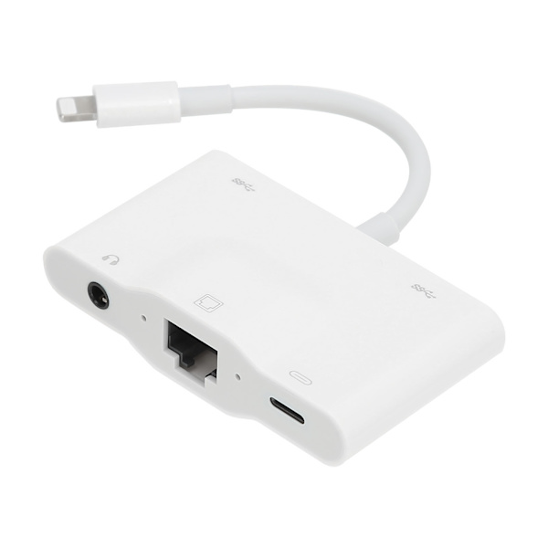 RJ45 5 i 1 USB Hub Dockningsstation OTG Ethernet-konverter 3,5 mm ljudkontakt Adapter