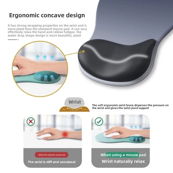 Ergonomisk musmatta med gradient, bekvämt handledsstöd, halkfri musmatta, mjuk musmatta med handledsstöd, datorsilikonmusmatta black