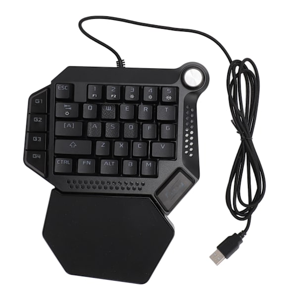 Enhands spelande tangentbord med en hand 33 tangenter RGB-bakgrundsbelysning Blå switch Bärbar Mini Wired Gaming Keypad med handledsstöd Vred för PC Gamer