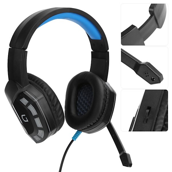 7.1 Surround Sound Gaming Headset med støjreduktion Mikrofon RGB Lys til Xbox One sort blå