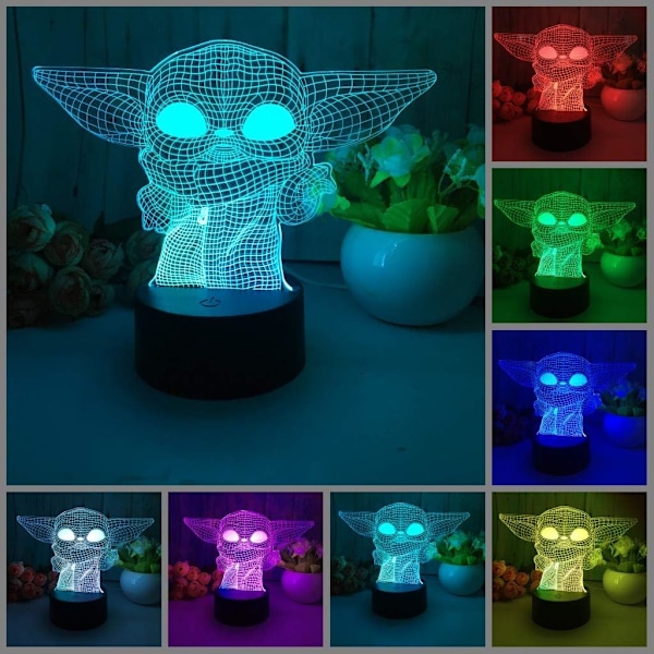 3D LED Natlys, 3D Illusion Lampe med 7 Farveskiftende Akryl LED Lampe til Hjemmedekoration Gaver Legetøj til Børn, Flad Akrylpanel og A