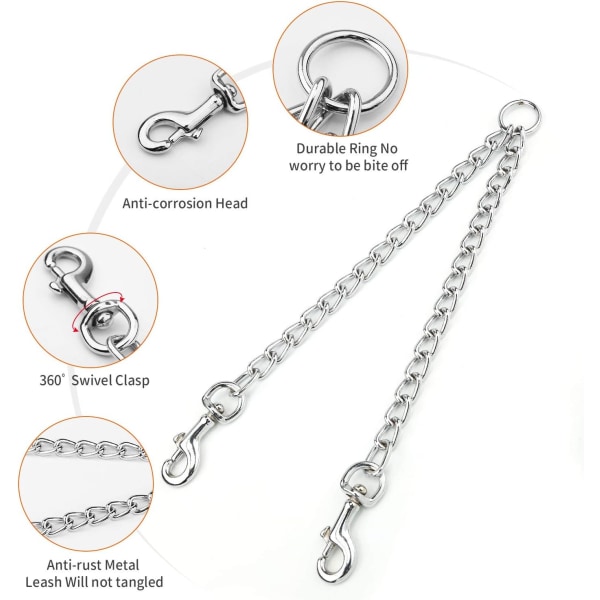 Tungt 2-veis hundekjede i metall, dobbel klipskobbel (XS 2,5 mm 40 cm dobbel kobbel, sølv)
