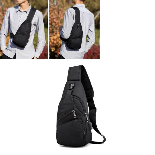 Herr Bältesväska Snygg Svart Tjock Oxfordtyg Polyester Extern USB-port Midjeväska för Utomhusresor Dating