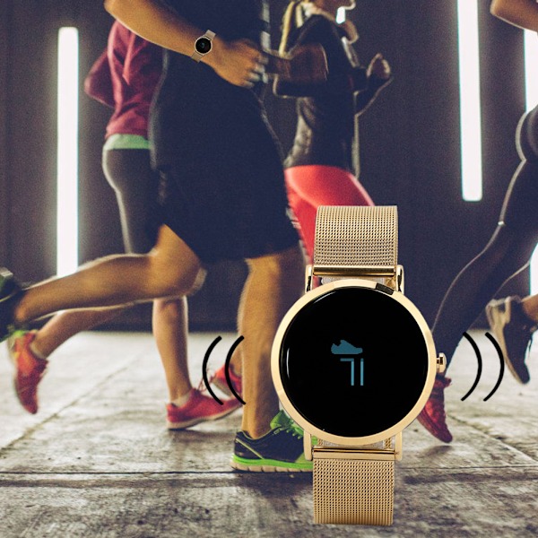 Vattentät smart armband armband sport sömn hjärtfrekvens inspelare (guld stålarmband)