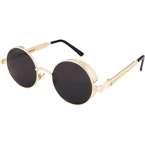 Retro Gothic Steampunk -aurinkolasit, pyöreä metallikehys, punk-henkiset varjostimet miehille B1859 Gold/Grey