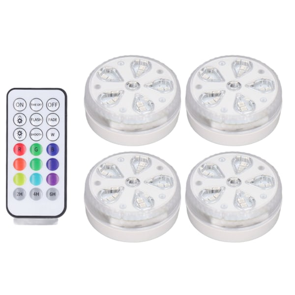 4 stk LED-bassenglys RGB IP68 Vanntett Utskiftbar Timing RF RC Svømmebassenglampe for Utendørsbasseng