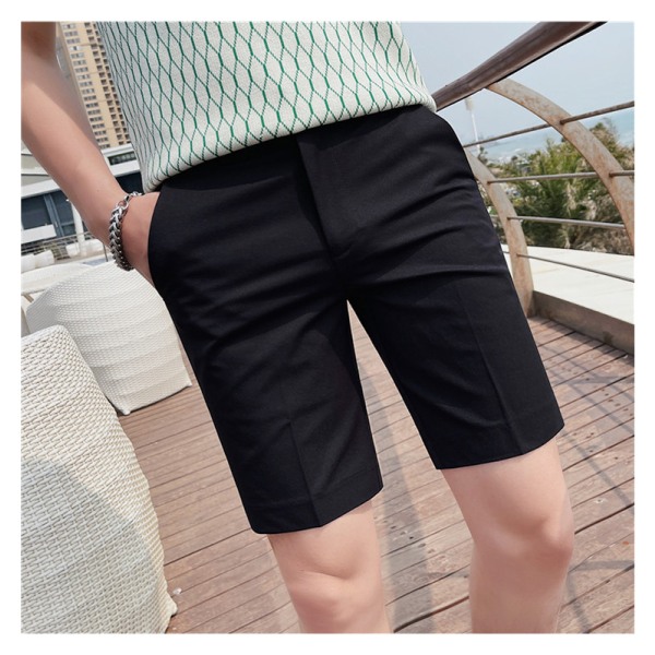 Shorts Herre Sommer Tynn Slim-fit Casual Fem-punkts Bukser Høyverdig Lett Moden Valp Kjekk Mid-lengde Bukser Black 31