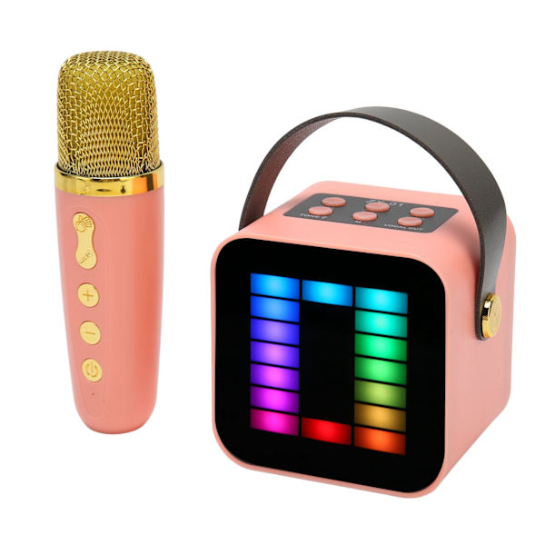 Mini Karaoke Maskin Set RGB Pickup Ljus Digital Behandlingschip Handhållen Bärbar Bluetooth Högtalare med Mikrofon Rosa