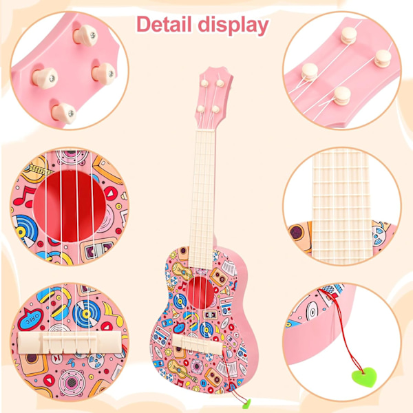LeeQee 21in Farverig Graffiti Ukulele Guitar til Børn, 4 Strenge Børneguitar Ukulele Musikinstrumenter Lærings- og Legetøj med Plektre