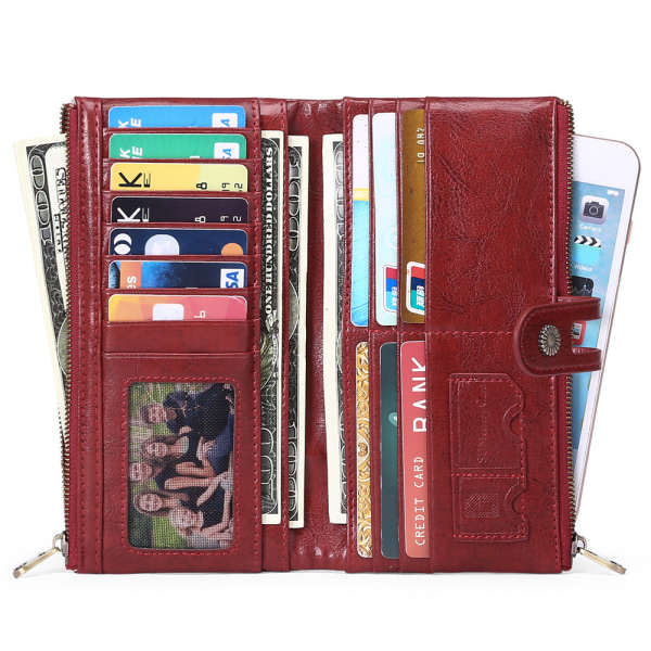 Credit Card Holder Wallet RFID Blocking Slim Card Holder Leather Zipper Card Holder for Women (Red)