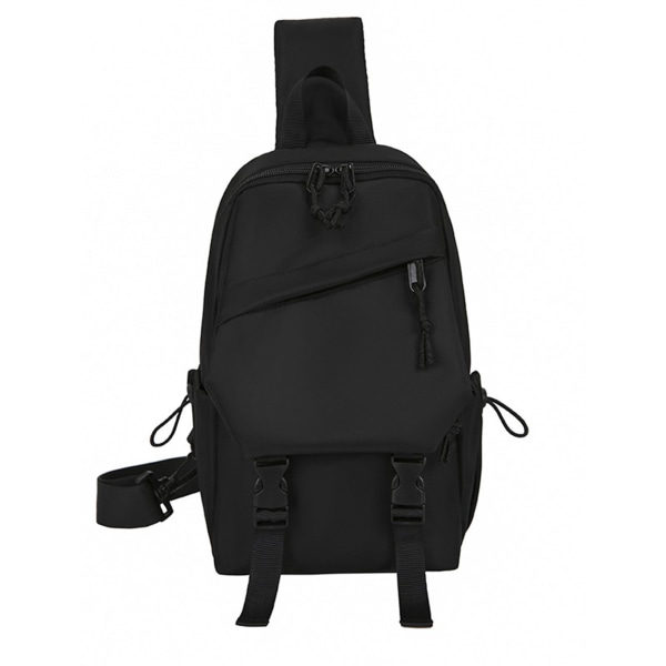 Bryst Skulder Rygsæk Multi Lommer Stor Kapacitet Justerbar Rem Nylon Sport Sling Bag  Gratis Størrelse Black