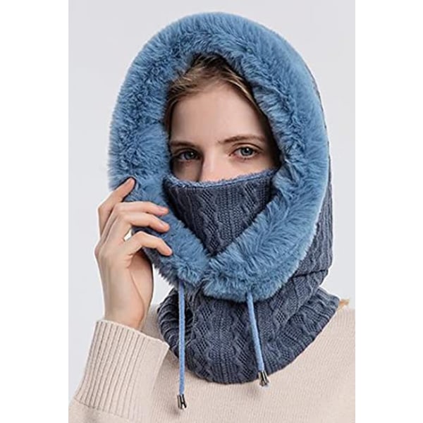 Dame Én Stykke Slouchy Fleece Hue Hætte Hætte Tørklæde Maske Snørebånd Varm Hætte Vinter Balaclava Pullover Strikket Hue