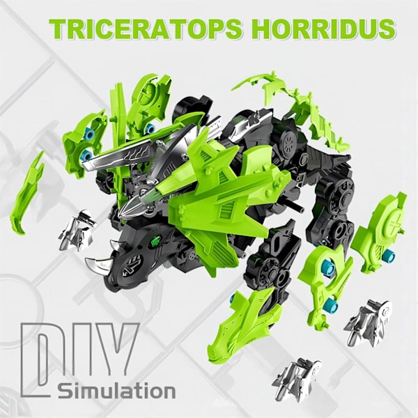 Mekaniska dinosaurie leksaker, hands craft elektronik Triceratops byggsats för barn interaktiva gående robot byggklossar set present (Triceratops)