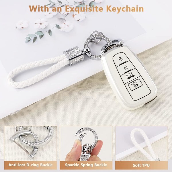 Nyckelringsskydd för Toyota Camry RAV4 Corolla C-HR Avalon Highlander Prius Smart Keys Fodral Skal Skydd Bling Nyckelkedja Tillbehör 4 Knappar TPU