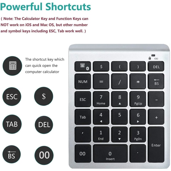 Bluetooth Nummerblok, Bærbar Trådløs Bluetooth 28-Tasters Numerisk Tastatur Udvidelser til Finansiel Regnskab Dataindtastning