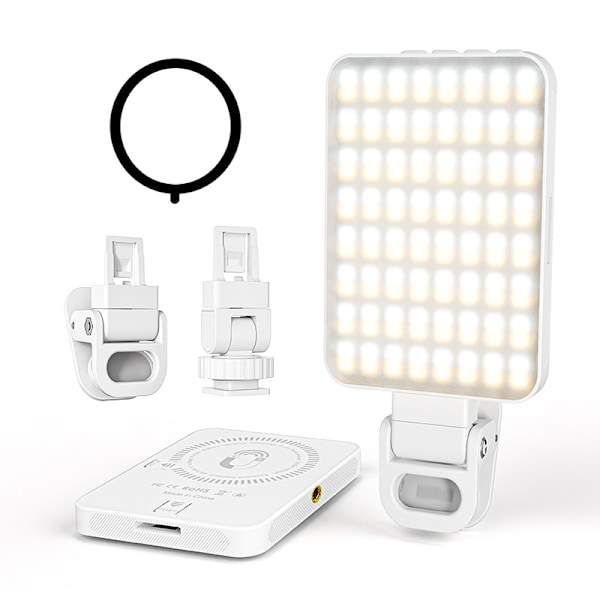 Magnetisk Selfie Lys, LED Udfyldningslys Kompatibelt med Magsafe, iPhone, Android, iPad, Laptop, til Selfies/Fotografering/TikTok/Zoom Ca white