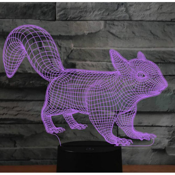 3D Ekorre Nattlys Lampe Illusions 7 Farge Skiftende Berøringsbryter Bord Skrivebord Dekor Lamper Akryl Flat ABS Base USB Kabel Bursdagsgave Leke