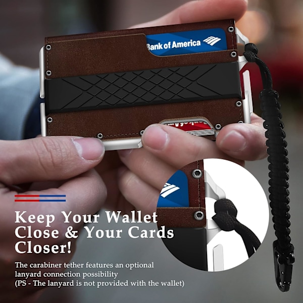 Taktisk minimalistisk plånbok för män, smal RFID-blockerande metallkortfodral, främre ficka herr läder Dapper Bifold plånbok med pengaclip Brown