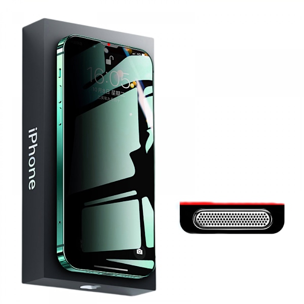 2-pack härdat glas för iPhone 14, anti-blått ljus, ögonskydd, anti-spionfilm, splitterskydd, 9H hårdhet, grönt ljus, ögonskydd