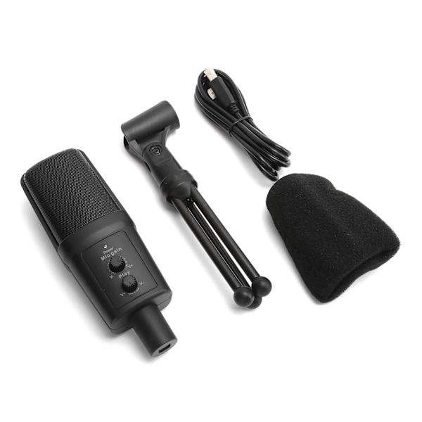 USB-kondensatormikrofon med ledning og justerbar stander til online-spil/live-udsendelse/videomøder - sort