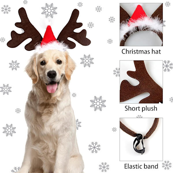 Jul Hunde Elk Rådyr Gevir Hovedbøjle Julemand Hat Cap Kæledyr Jul Kostume Hovedbeklædning Justerbart Tilbehør til Kat og Hvalp Lille Hund