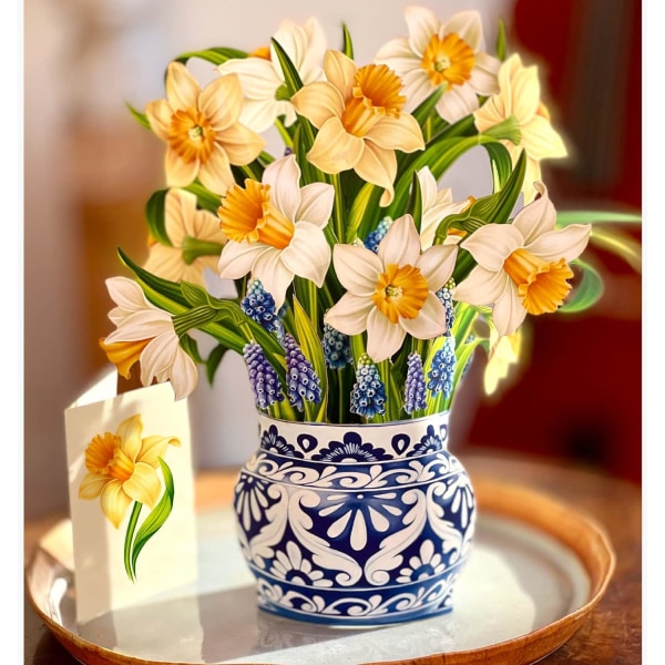 Freshcut-paperista ponnahduskortit, englantilaiset narsissit, 12 tuuman Life Sized Forever Flower Bouquet -kukkakimppu 3D Popup -onnittelukortit muistikortilla ja kirjekuorella