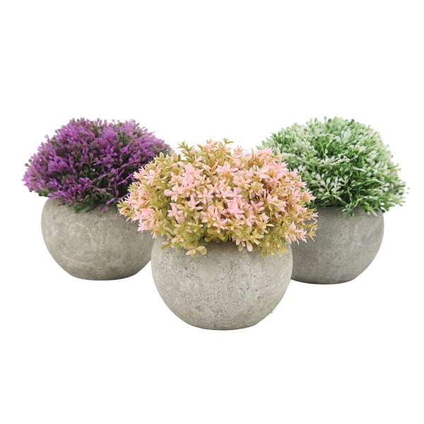 3 stk. Mini Potteplanter Kunstige Planter Plast Falske Grønne Planter Æstetiske Faux Planter Indendørs Runde Papirmasse Potte til Hjemmeindretning