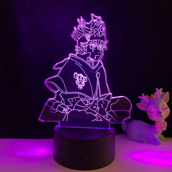 Qinwei 3D Illusion Lamp Anime Clover LED Nattljus Fjärrkontroll Skrivbordslampa Barn Heminredningslampor --- Svart säte