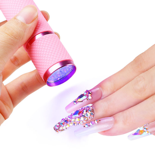 AVEKI 9 LED Liten Glow Nagellampa, Mini UV Nagel Torktumlare för Gel Naglar Polish, Bärbar Ficklampa för Nagelkonst Rosa