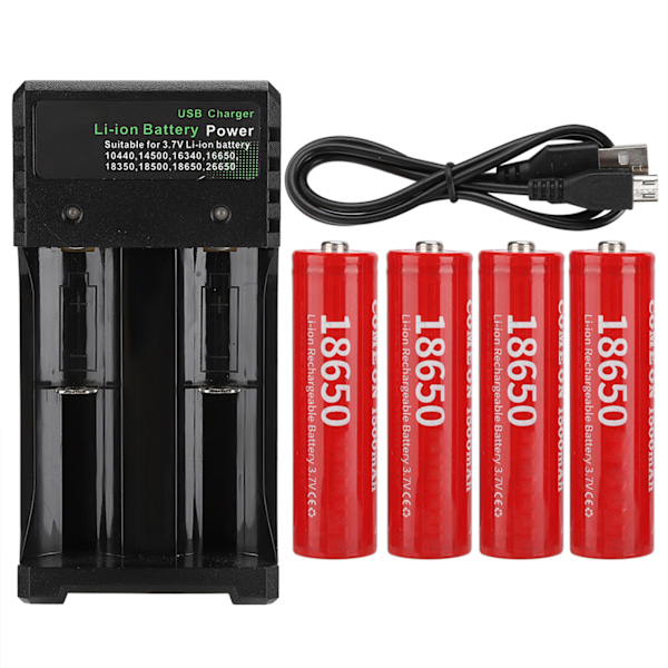 18650 Litium Li Ion Batteri Cusp 1500mahx4 Dual Lader Sett Rød Hjemme Lyd Tilbehør