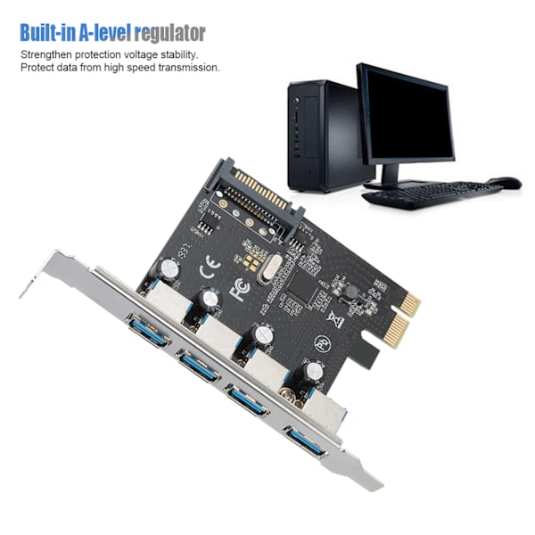4-Port Low Impedance PCI-E till USB3.0 Expansionskort för Windows XP/ Vista / Win7 / Win8 / Win10