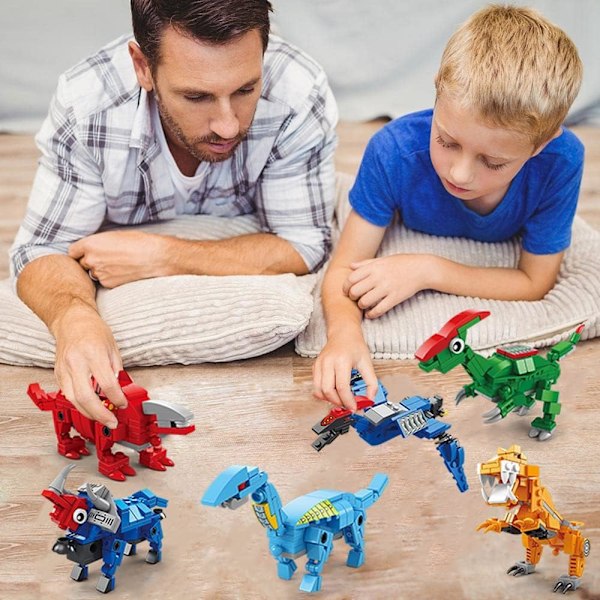 6 in 1 Dinosaurus Rakennuspalikat Setti, Robot Rakennussarjat, Dinosaurus Mecha Rakennuslelut STEM Oppiminen Rakennuspalikat Setti, Syntymäpäivälahjat Lapsille