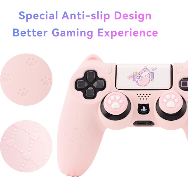 Kattenslab PS4-kontrollerhud Anti-skli Silikonhud Beskyttende Deksel for PS4 Trådløs Kontroller Pink