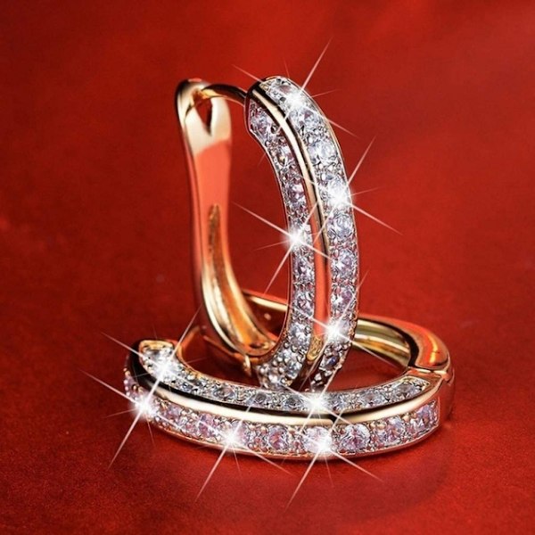 Diamanthoop-ørering til kvinder, luksuriøse runde diamanthoop-ørering, skinnende luksuriøse runde diamanthoop-ørering, kvinder sølv guld rosaguld glitter, hvid