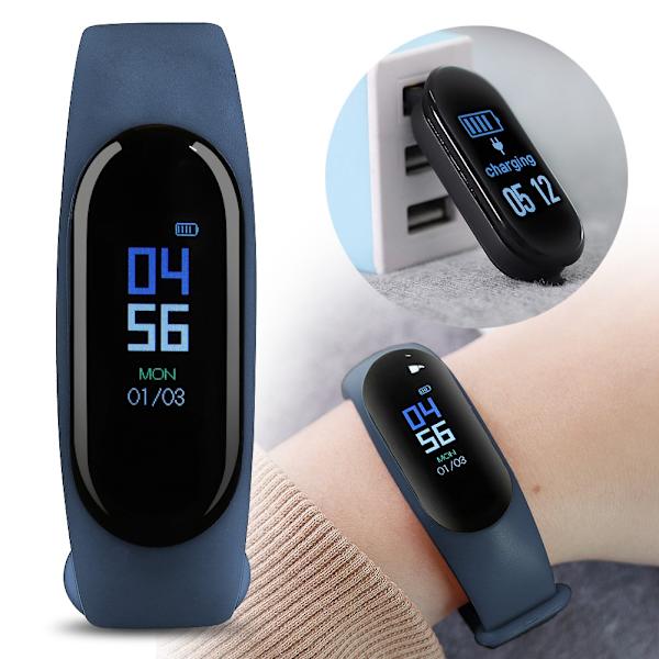 Bluetooth Smart Armbåndsur Hjertefrekvens Fitness Tracker Hjertefrekvens Blodtryk (Mørkeblå)