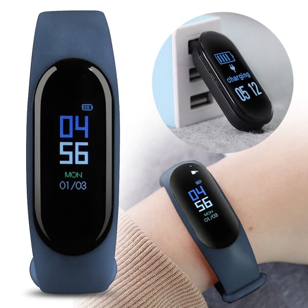 Bluetooth Smart Armbåndsur Hjertefrekvens Fitness Tracker Hjertefrekvens Blodtrykk (Mørk blå)