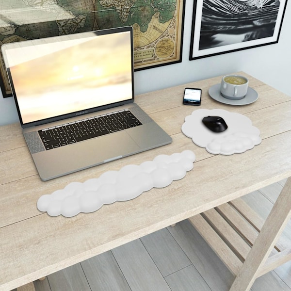 Ergonomisk tangentbordsmatta och musmatta set med molnformad design - Söta skrivbordstillbehör white