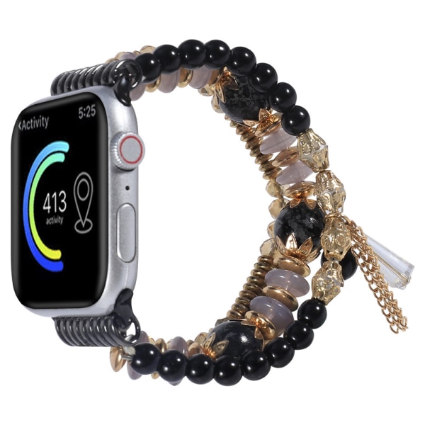 Boho helmillä koristeltu rannekoru, yhteensopiva Apple Watch -rannekkeiden kanssa 41 mm iWatch Series 7/8, käsintehty monikerroksinen helmijoustava venytyshihna ranne