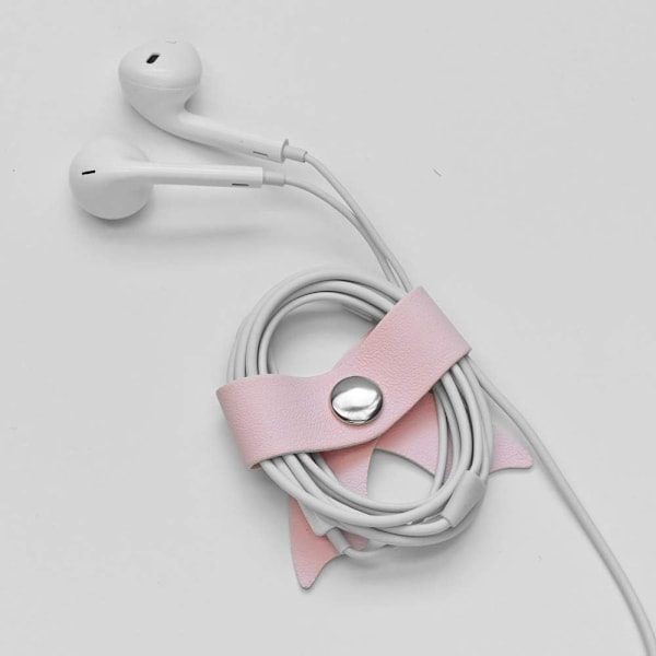 SenseAGE 5-pack Kabelorganiserare, Sladdhållare med rosett, Kabelorganiserare USB-hållare, Kabelhantering i läder, Kabelband, Hörlursvinda pink
