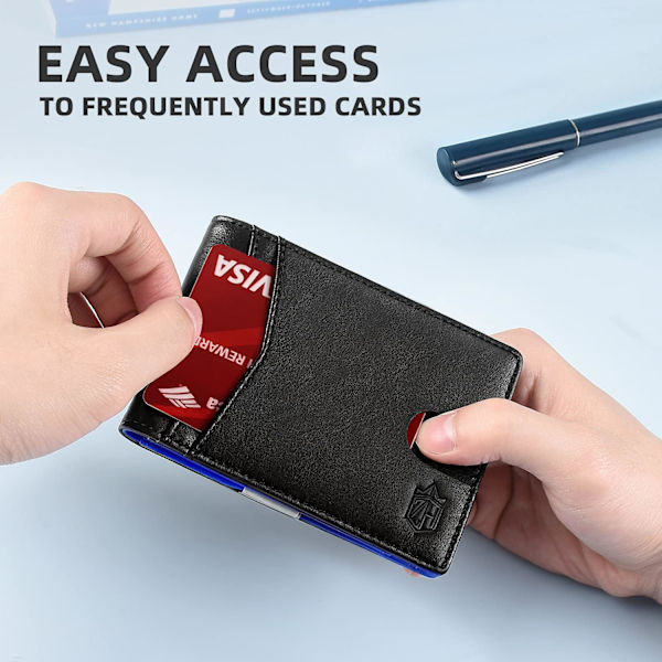 Slank tegnebog til mænd Gaver 12 kortspor ID-vindue med pengeseddelklemme Minimalistisk RFID Frontlomme Bifold Læder Lille tynd gaveæske Far fødselsdag Chris Classic Black and Blue