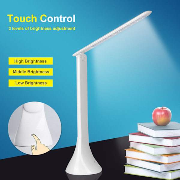 180° Foldbar LED-lampe 33% energibesparelse 3-trins lysstyrke LED-bordlampe til arbejde/studie - Hvid