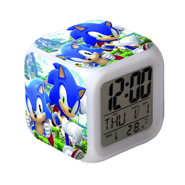 Wekity Sonic the Hedgehog Färgglad väckarklocka LED Kvadratisk klocka Digital väckarklocka med tid, temperatur, alarm, datum