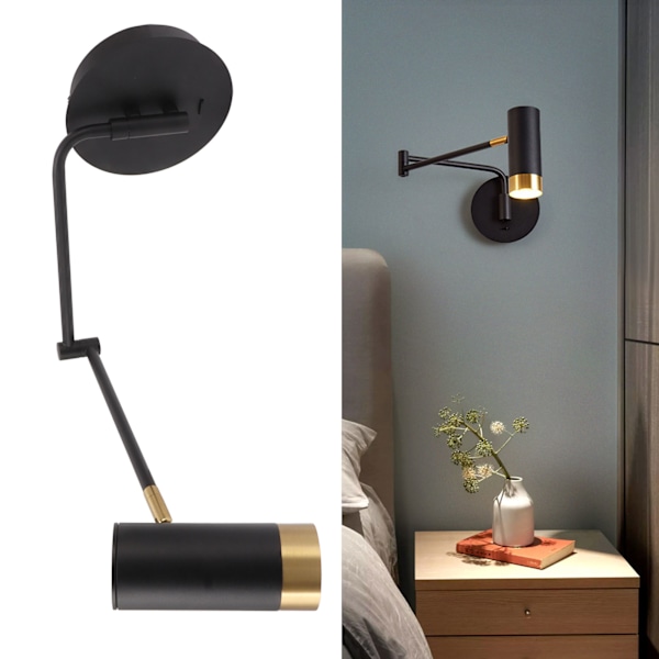 Svängarm Vägglampa Väggmonterade Sänglampor med Justerbara Svängarmar för Sovrum Vardagsrum Läsning Svart